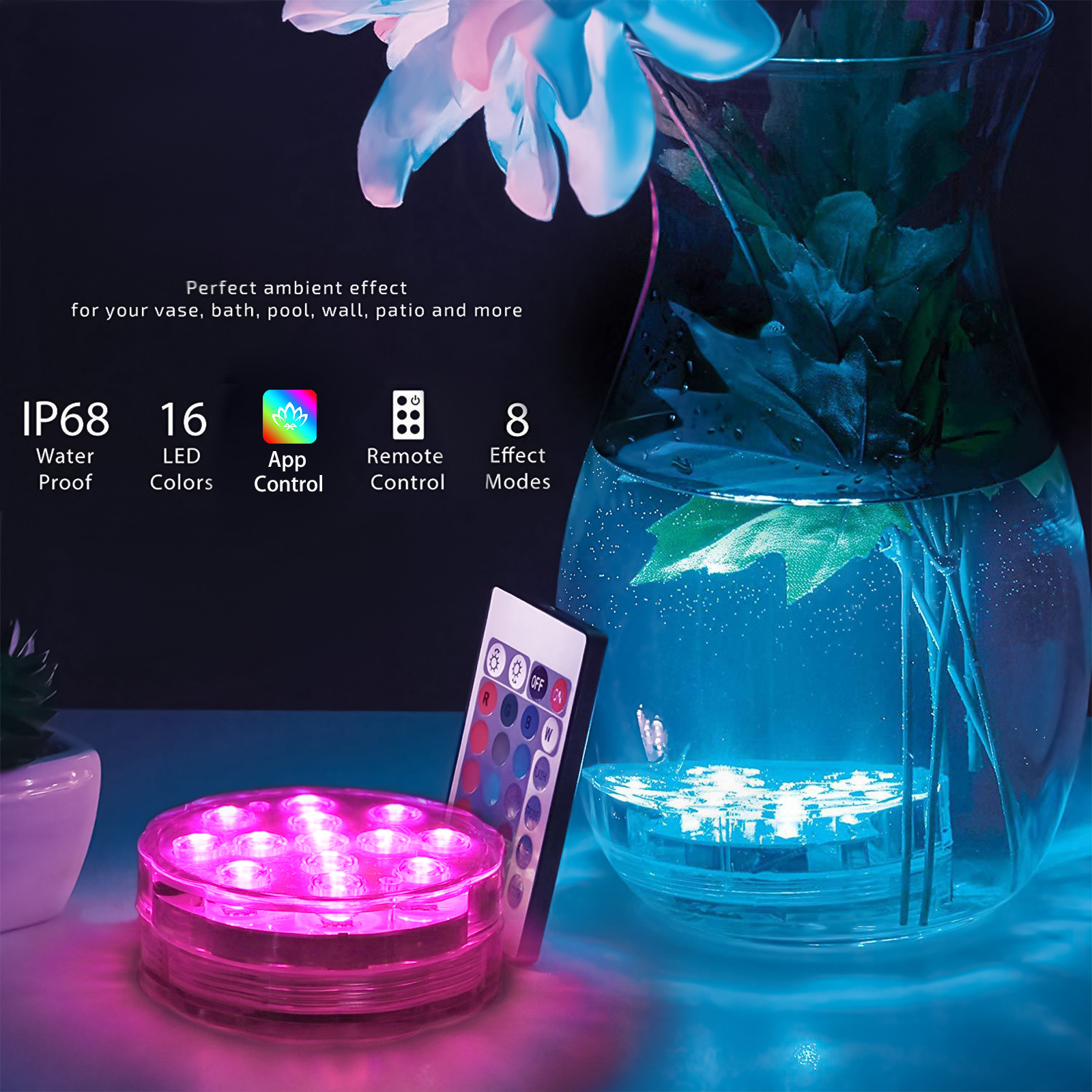 Pool Light With Remote Control And Suction Cup Mount For Underwater Fun