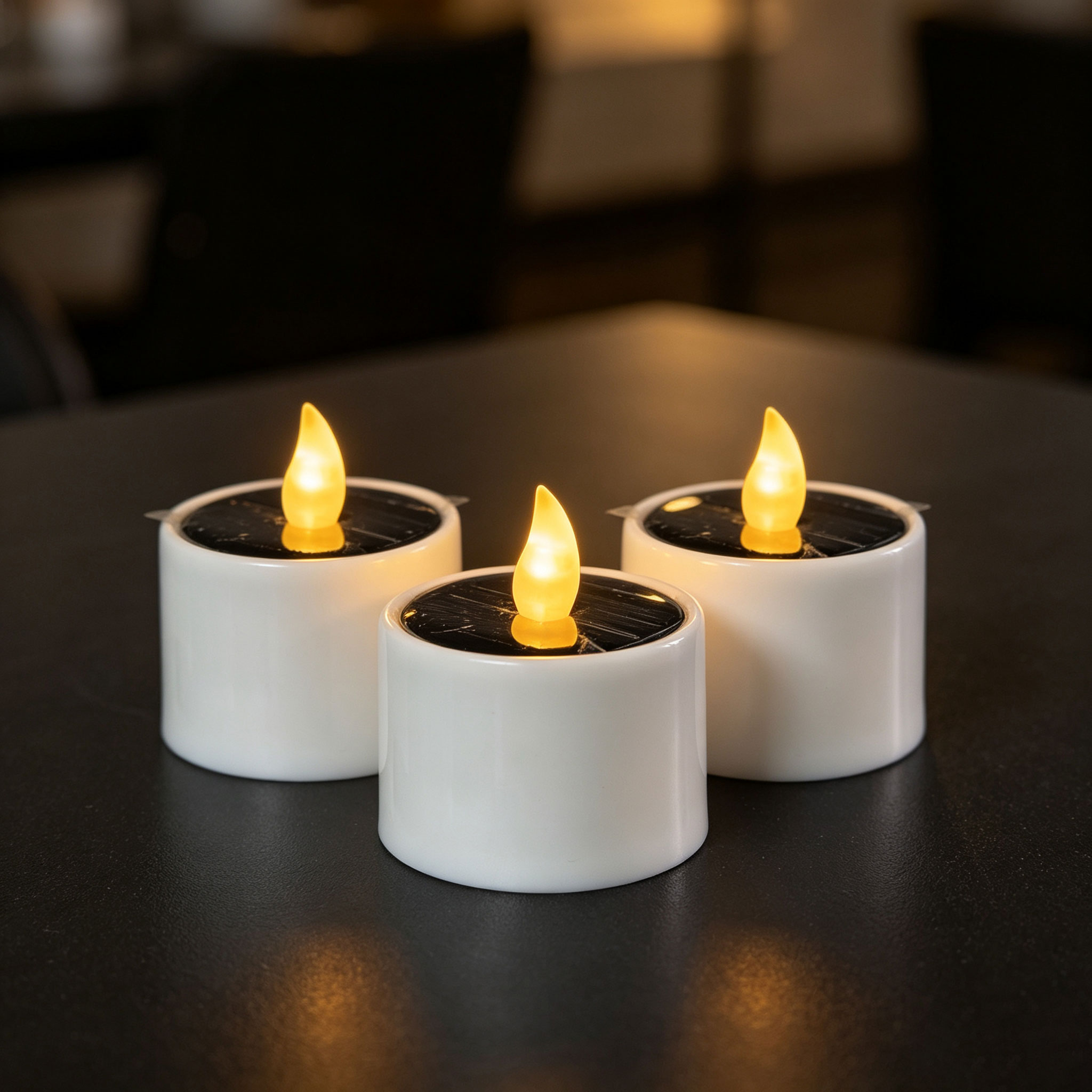 Solar Candles As Elegant Centerpiece On Patio Table