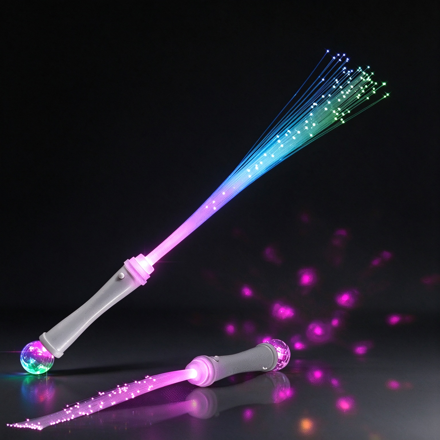 LED Fiber Optic Wand with Disco Ball – Colorful Light Up Party Wand