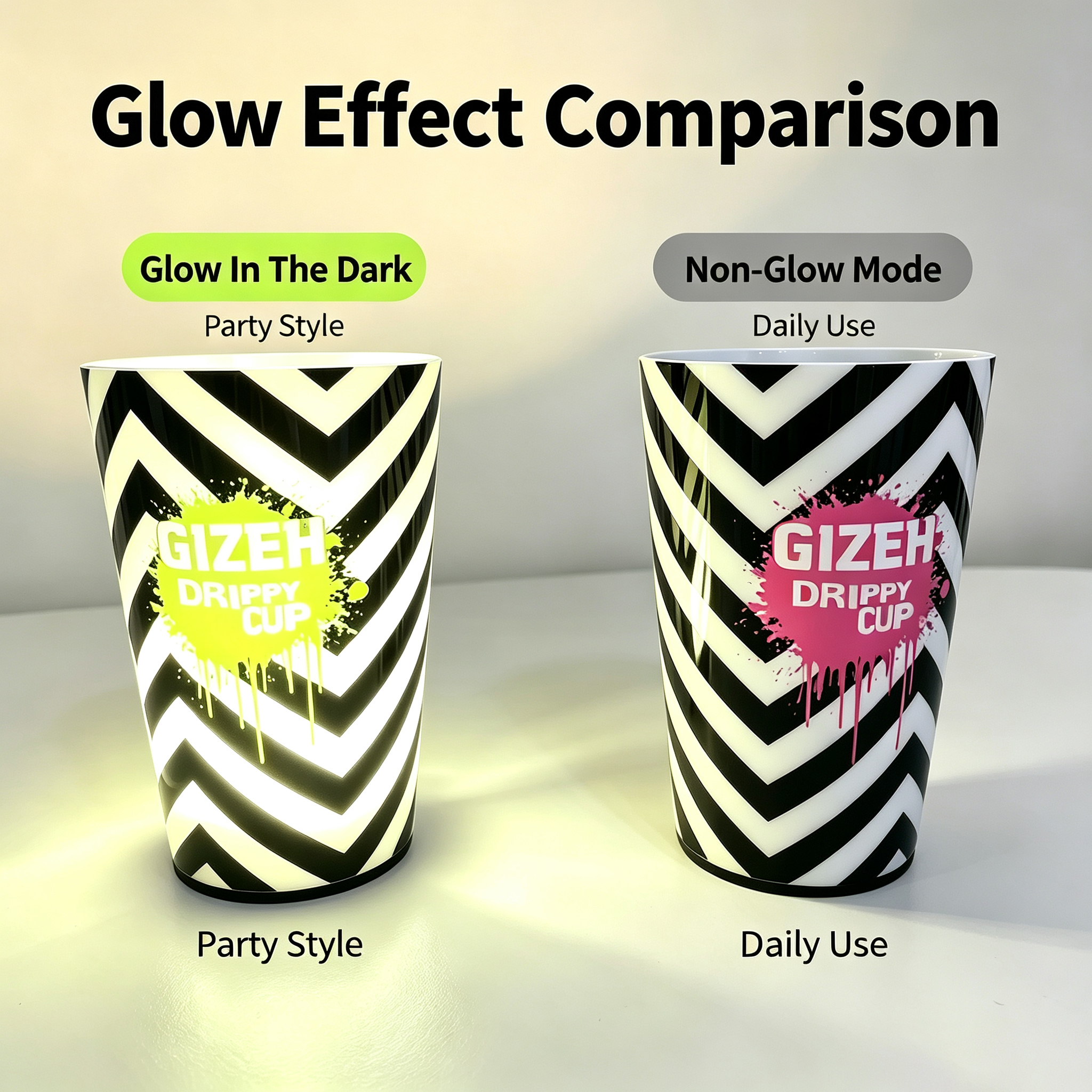 Liquid activated cup glowing with liquid