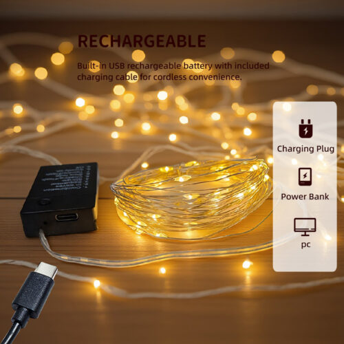 USB LED Rechargeable Fairy String Lights