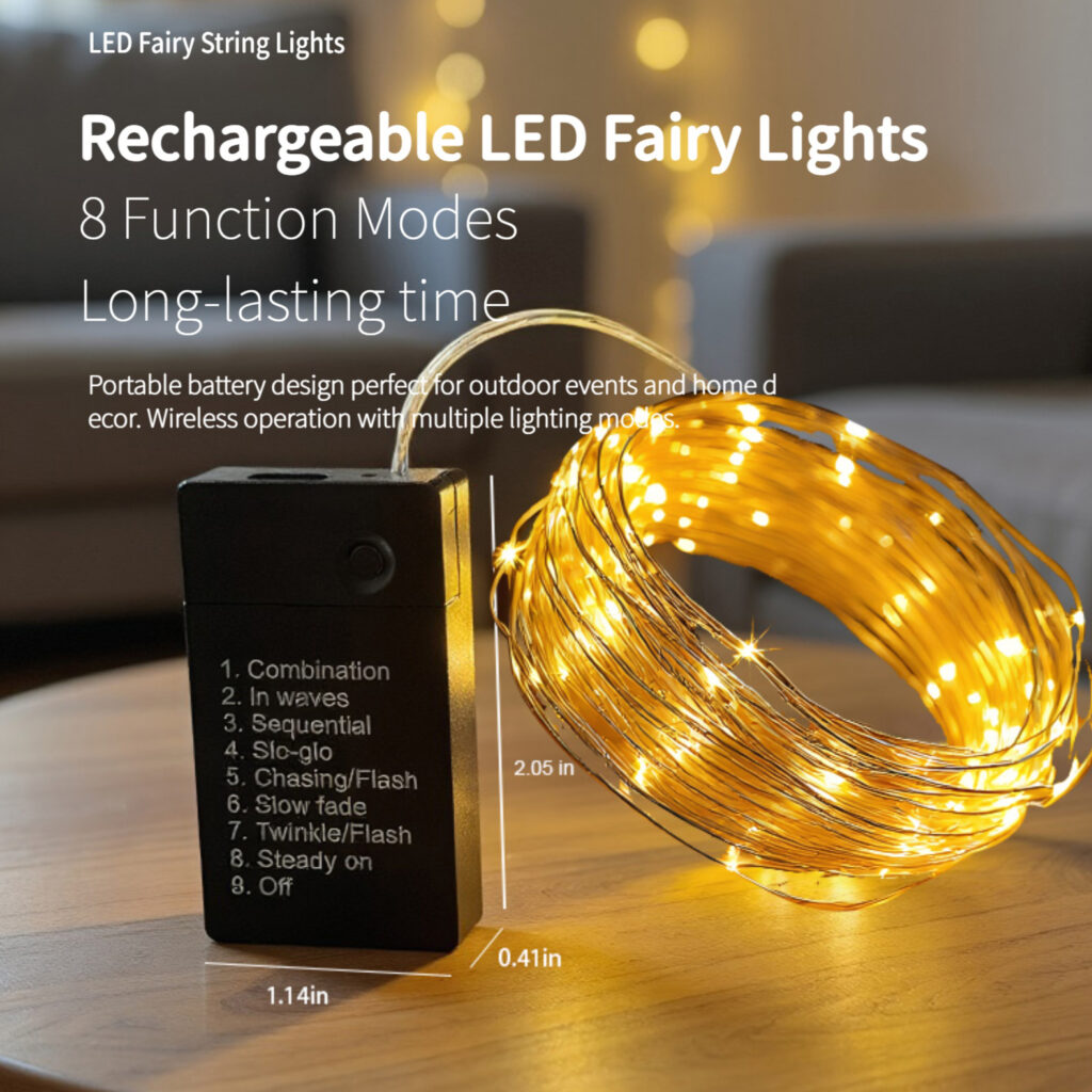USB rechargeable string lights with long battery life