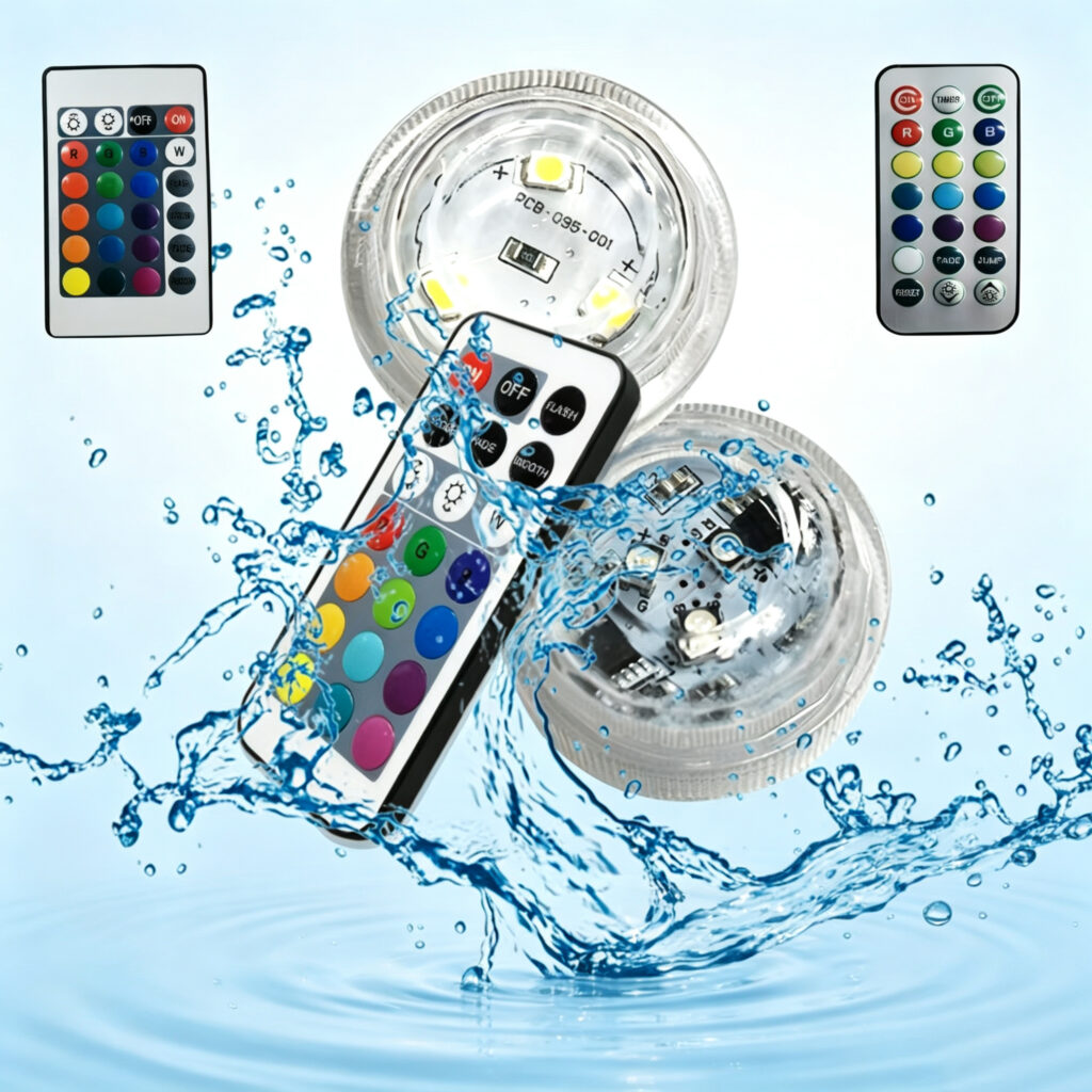 Color changing submersible LED lights in aquarium underwater