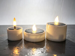 Solar-powered LED lights collection with candles jars wind bells and wall lights