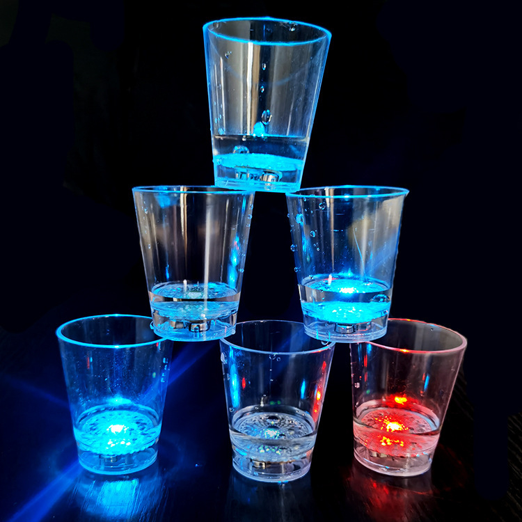 LED lighted barware shot glass with flashing multicolor LEDs