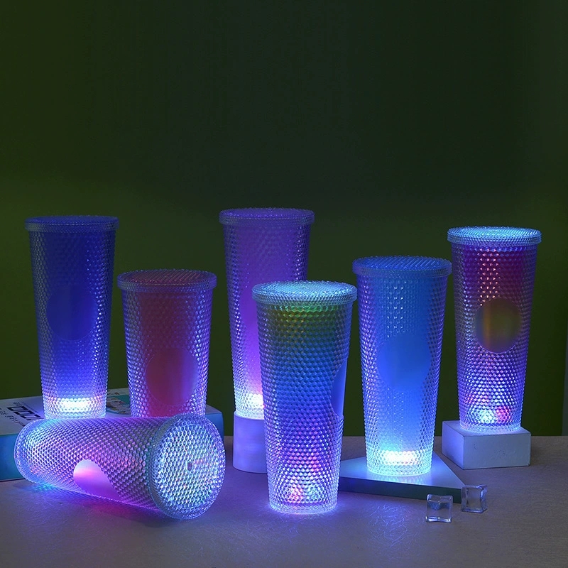 LED lighted barware cup with multicolor spinning lights