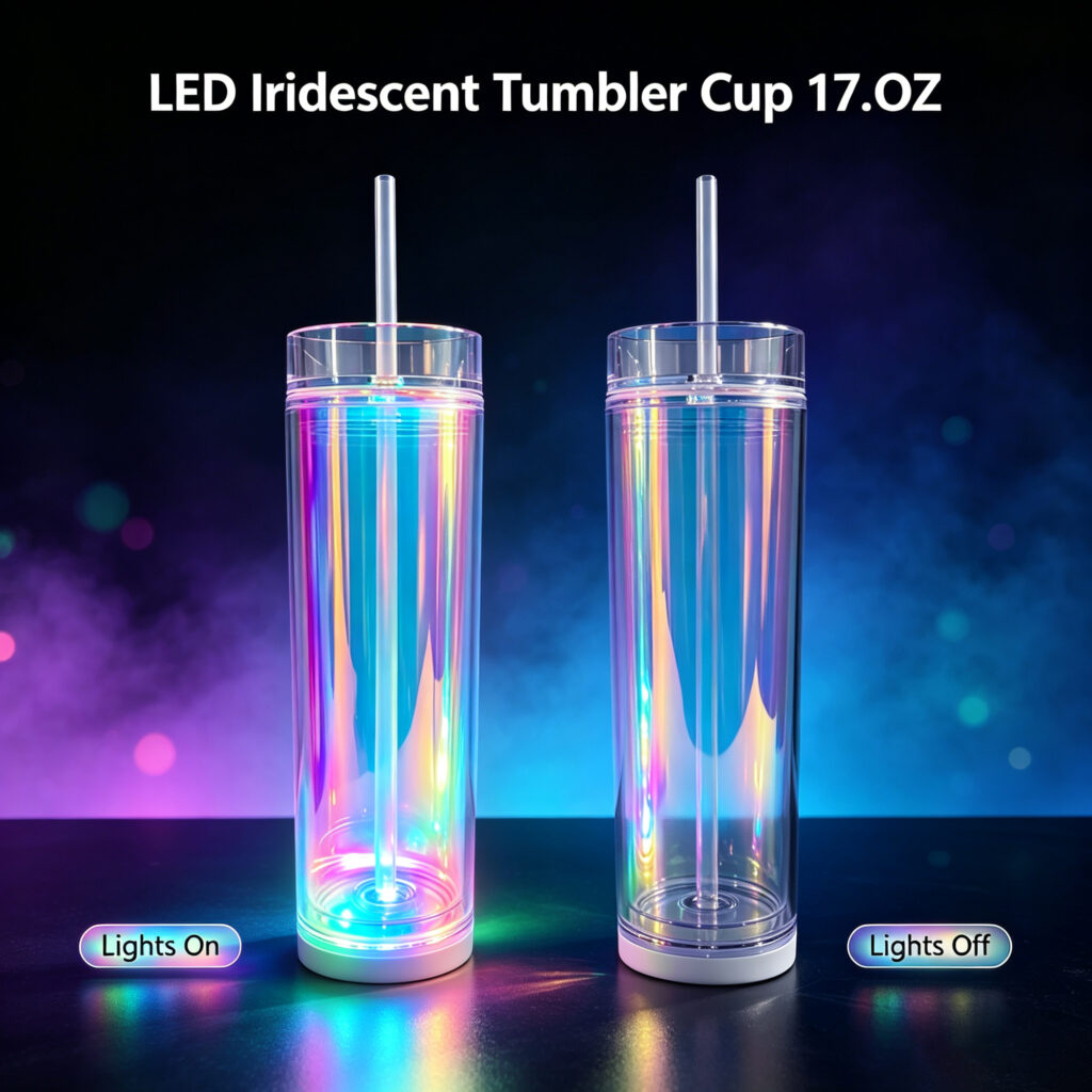 LED Iridescent Tumbler Cup with Straw