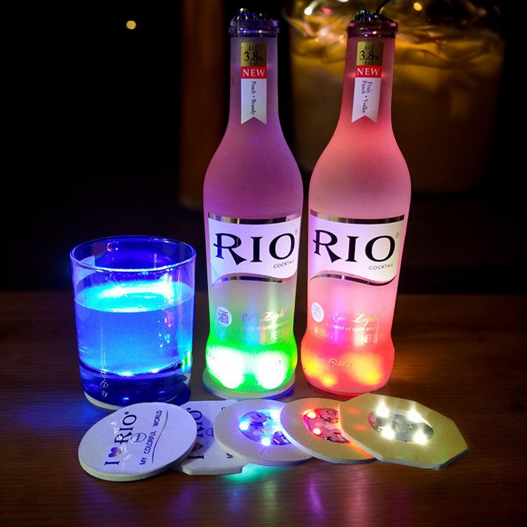 LED lighted barware collection with bottle lights coasters and cups