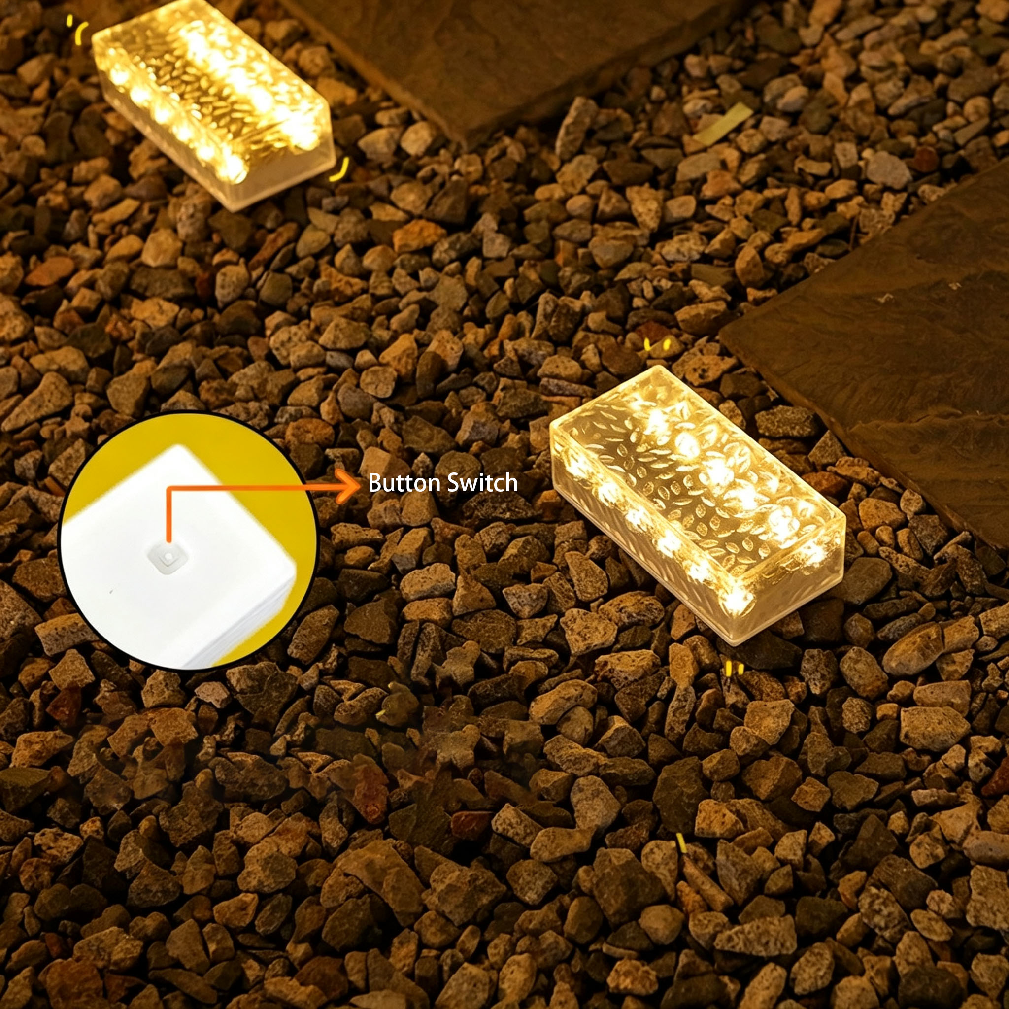 Solar ice cube lights on outdoor patio table at dusk