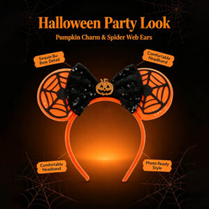 Light up Halloween headband glowing with orange spiderweb design