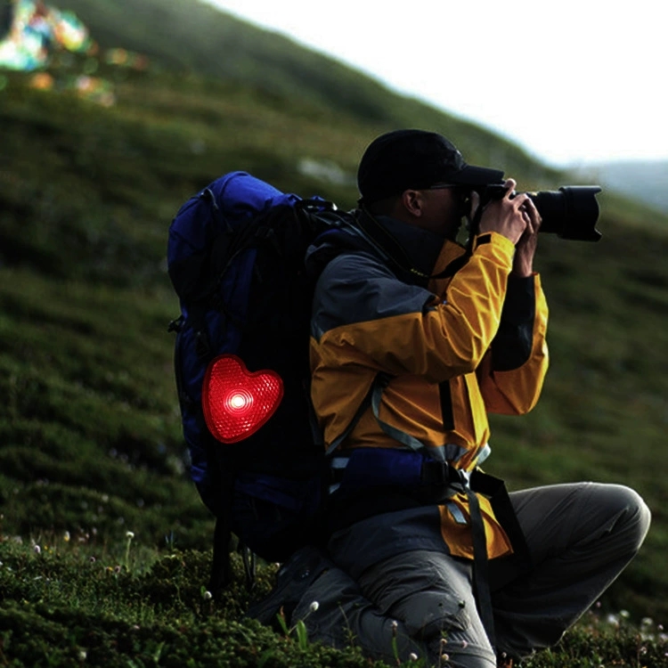 Clip-on warning light on reflective vest for evening walks