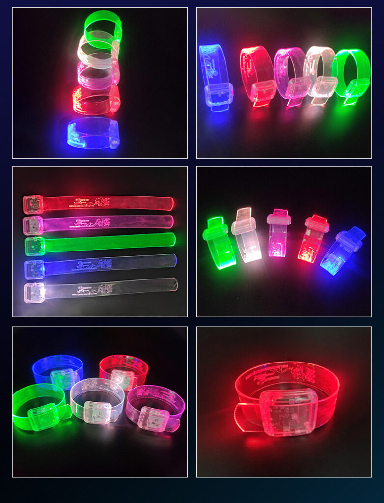 LED party supplies wristbands glowing at birthday party