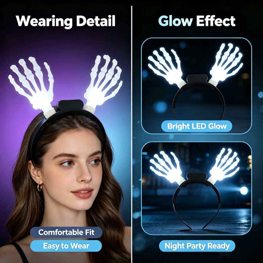 Light up Halloween headband with skeleton hand design for kids