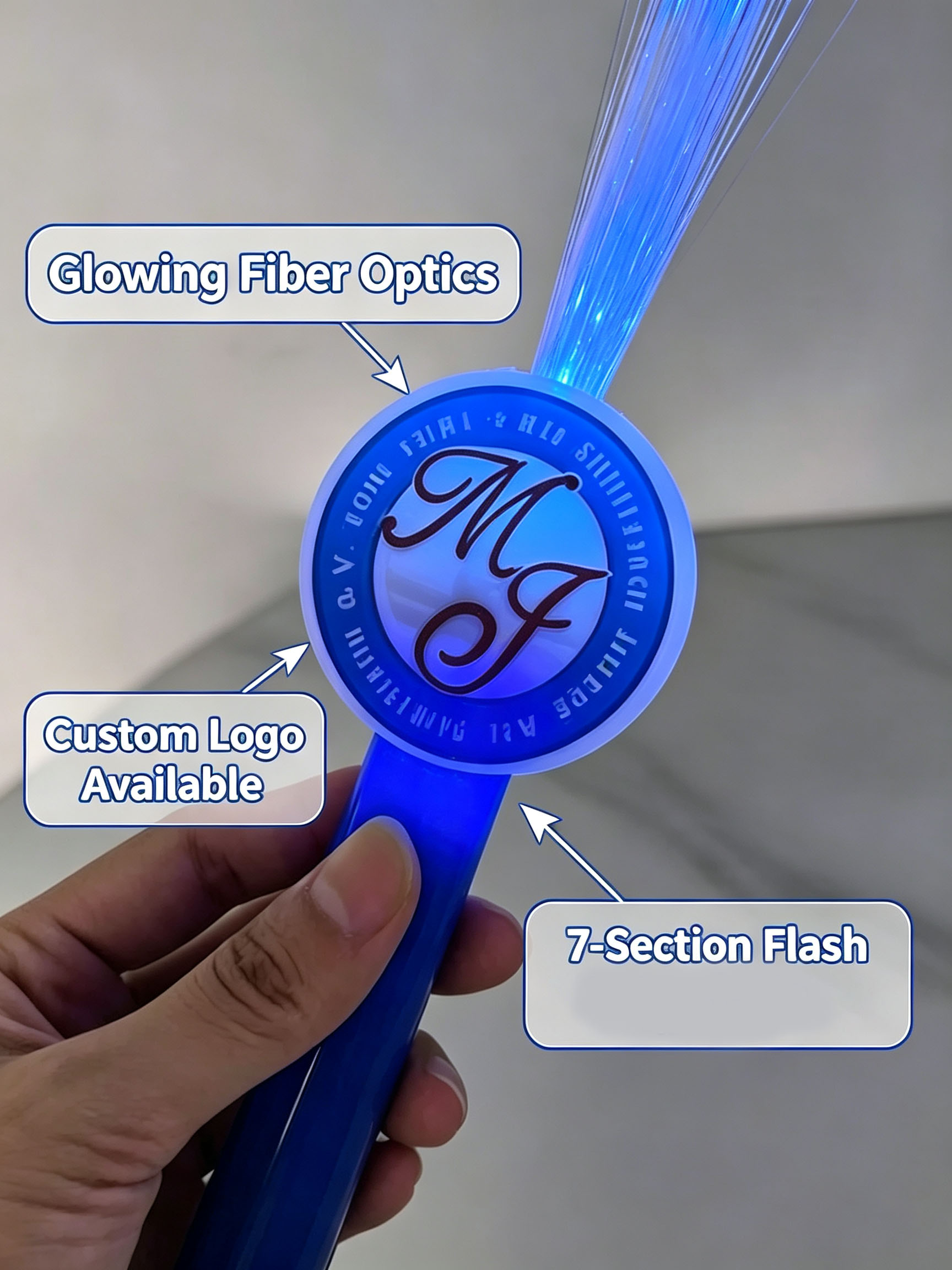 Close-up of fiber optic glow sticks fiber tips glowing