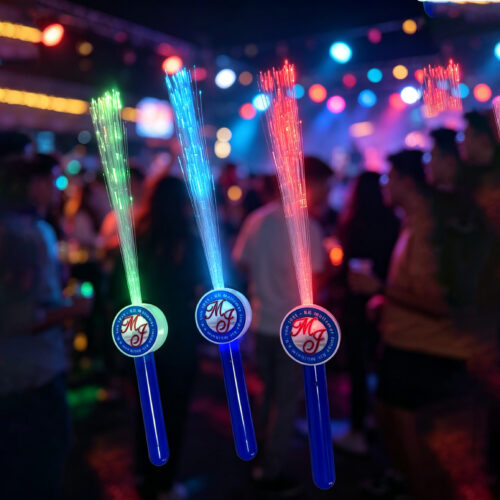 Color-changing fiber optic glow sticks glowing at a night party