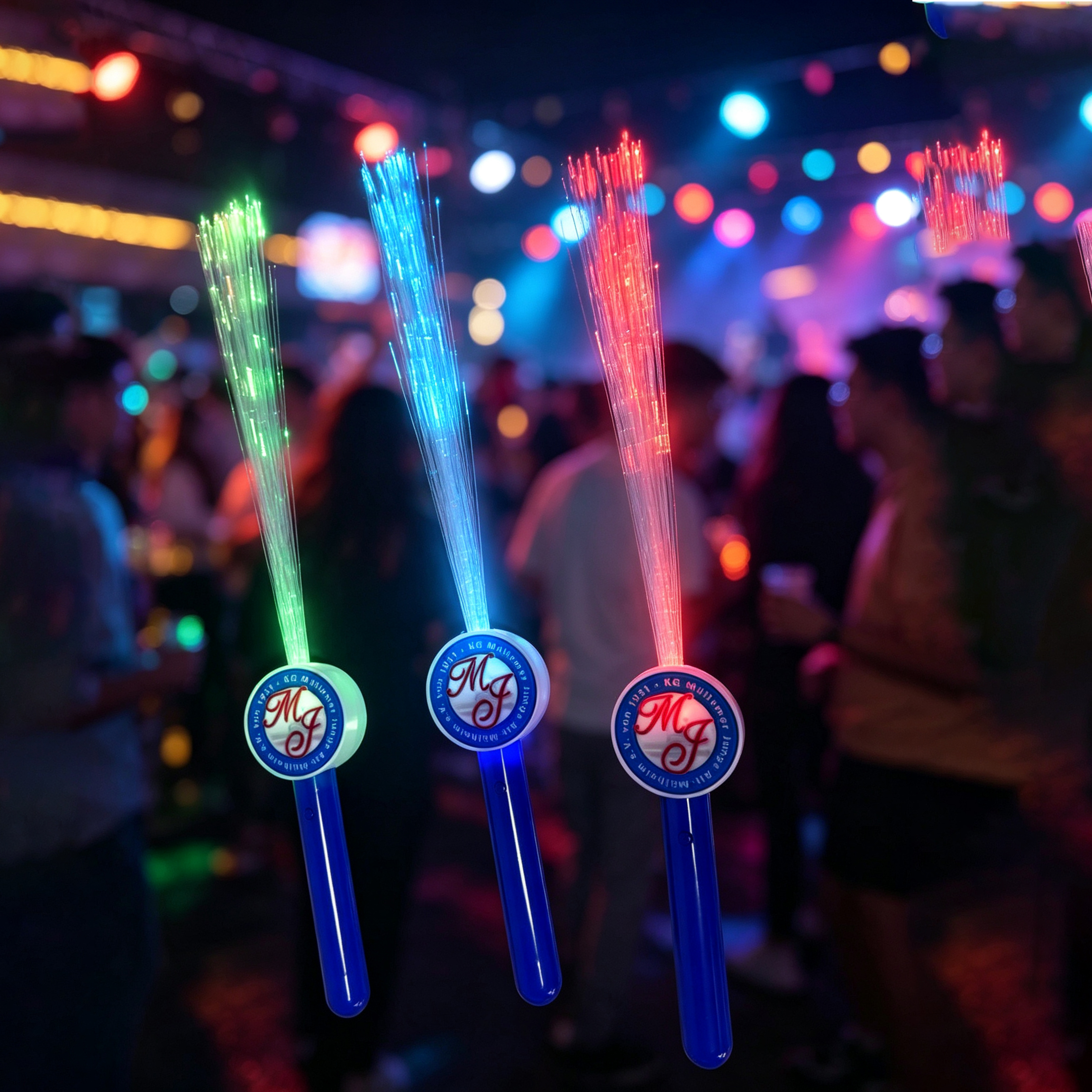 Color-changing fiber optic glow sticks glowing at a night party